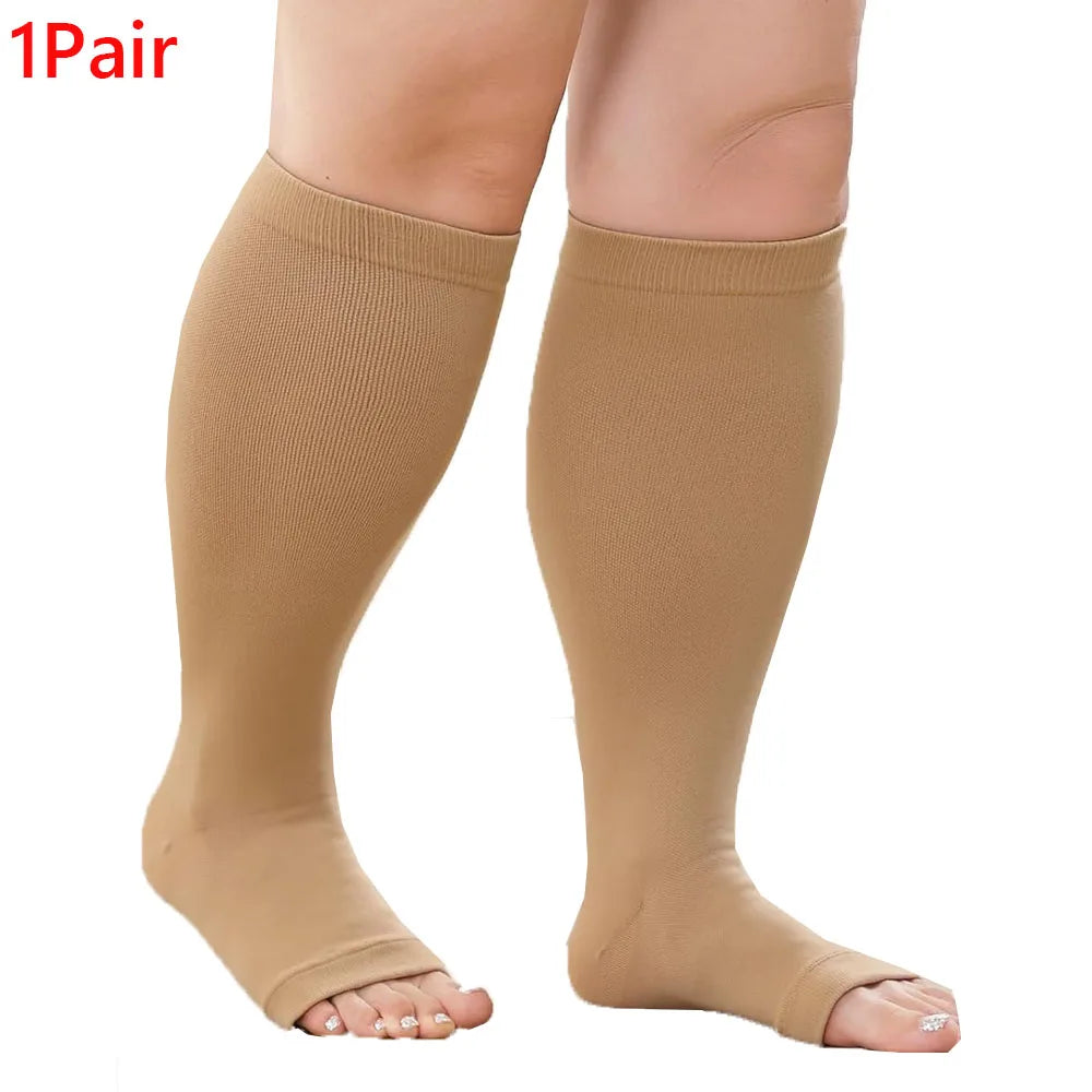BEIGE "OPEN TOE" Compression Socks