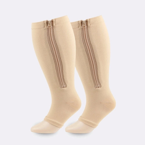 BEIGE Zipper Sides CLOSE TOE Compression Socks,