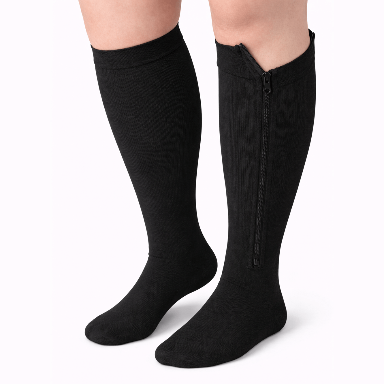 BEIGE Zipper Sides OPEN TOE Compression Socks