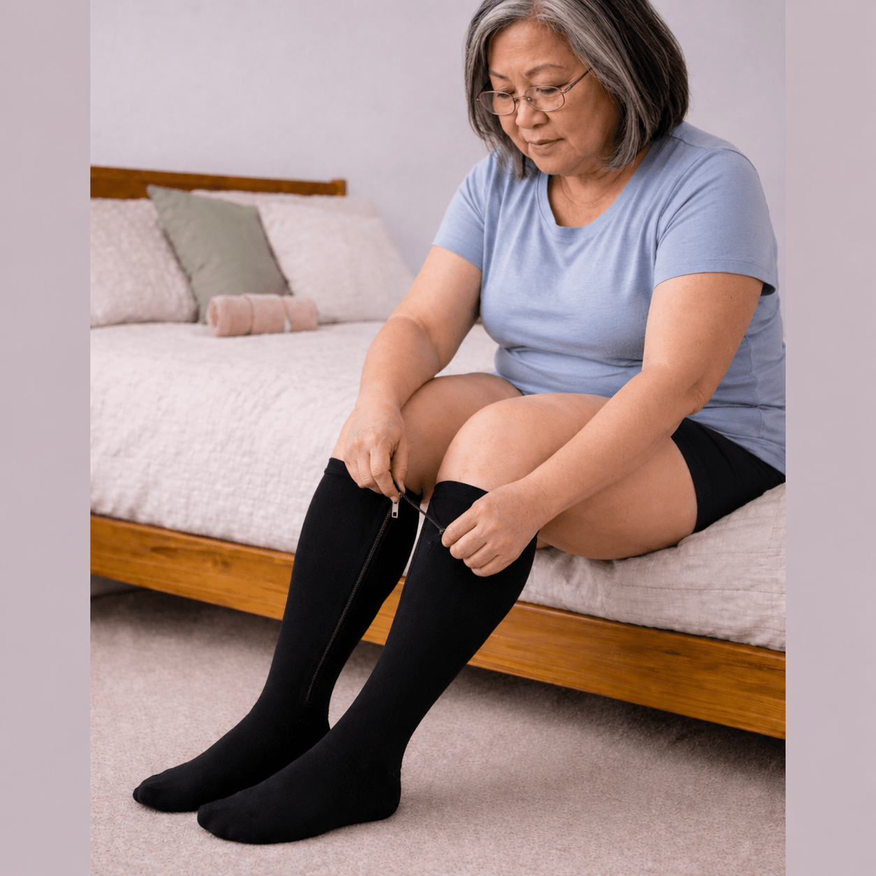 Black Side-Zip Closed-Toe Compression Socks
