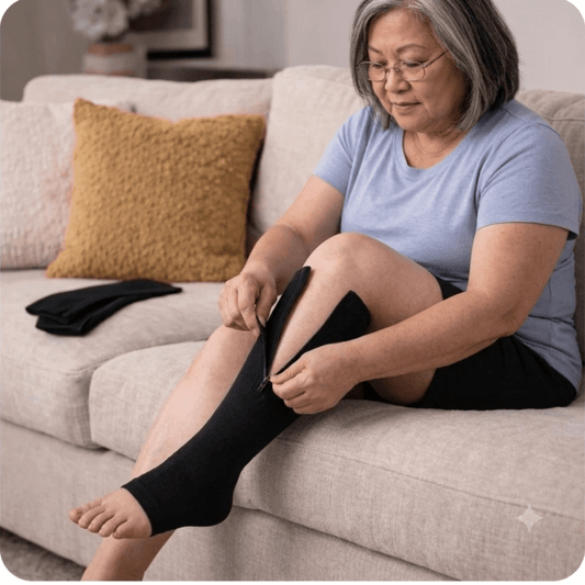 Black Side-Zip Open-Toe Compression Socks