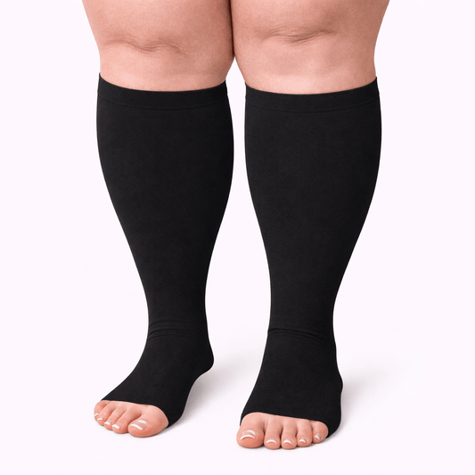 Beige Open-Toe Compression Socks