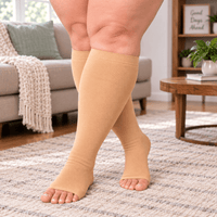 Beige Open-Toe Compression Socks