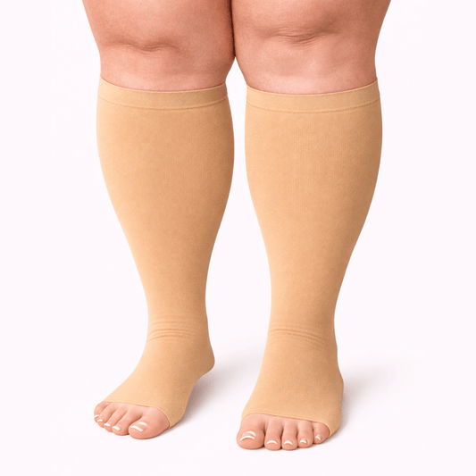 Beige Open-Toe Compression Socks