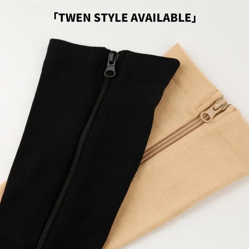 Beige Side-Zip Closed-Toe Compression Socks