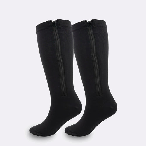 BLACK Zipper Sides CLOSE TOE Compression Socks
