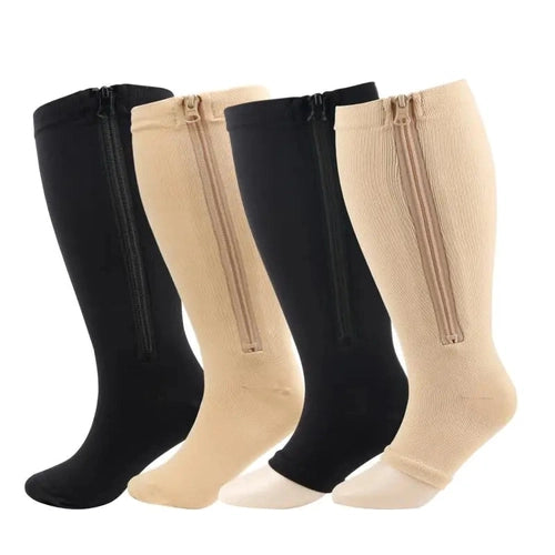 BLACK Zipper Sides CLOSE TOE Compression Socks