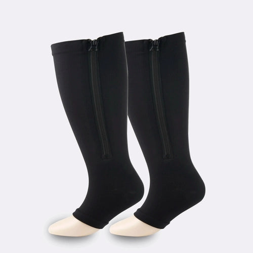 BLACK Zipper Sides CLOSE TOE Compression Socks