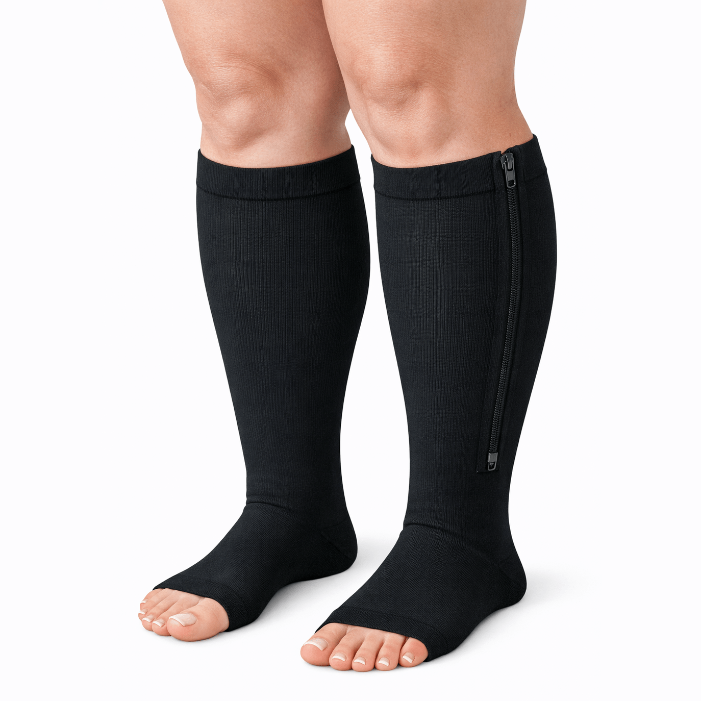 BEIGE   Zipper Sides  OPEN TOE  Compression Socks