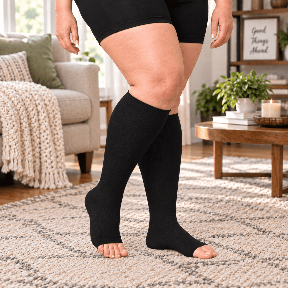 Black Open-Toe Compression Socks