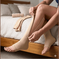 Beige Side-Zip Closed-Toe Compression Socks