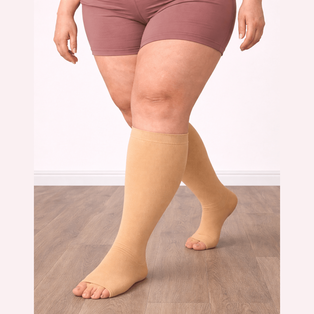 Beige Open-Toe Compression Socks