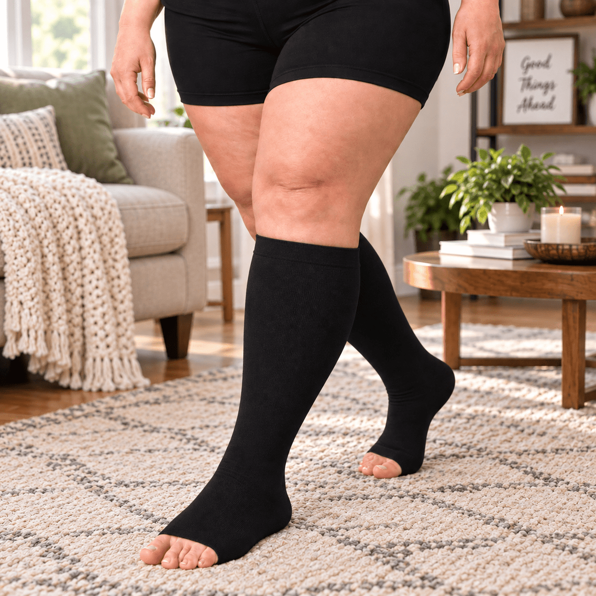Black Open-Toe Compression Socks