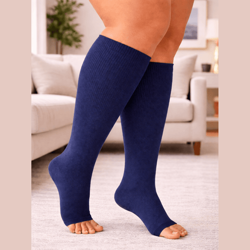 BLUE  Open Toe Compression Socks