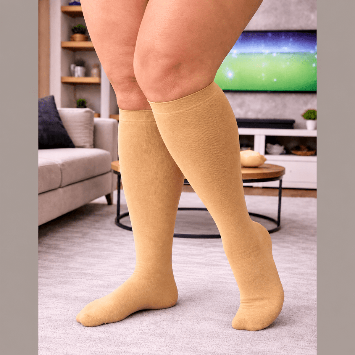 Beige Closed-Toe Compression Socks