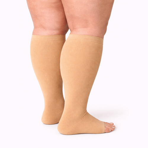 Beige Open-Toe Compression Socks