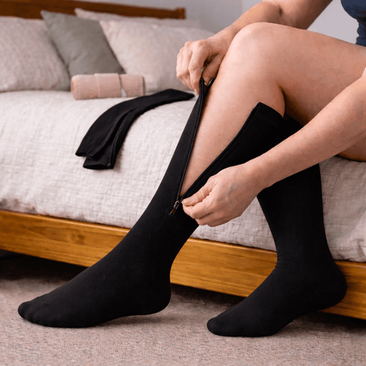 Black Side-Zip Closed-Toe Compression Socks