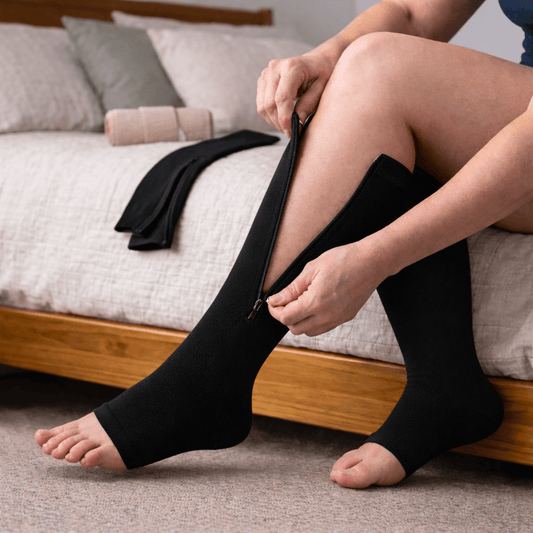 Black Side-Zip Open-Toe Compression Socks